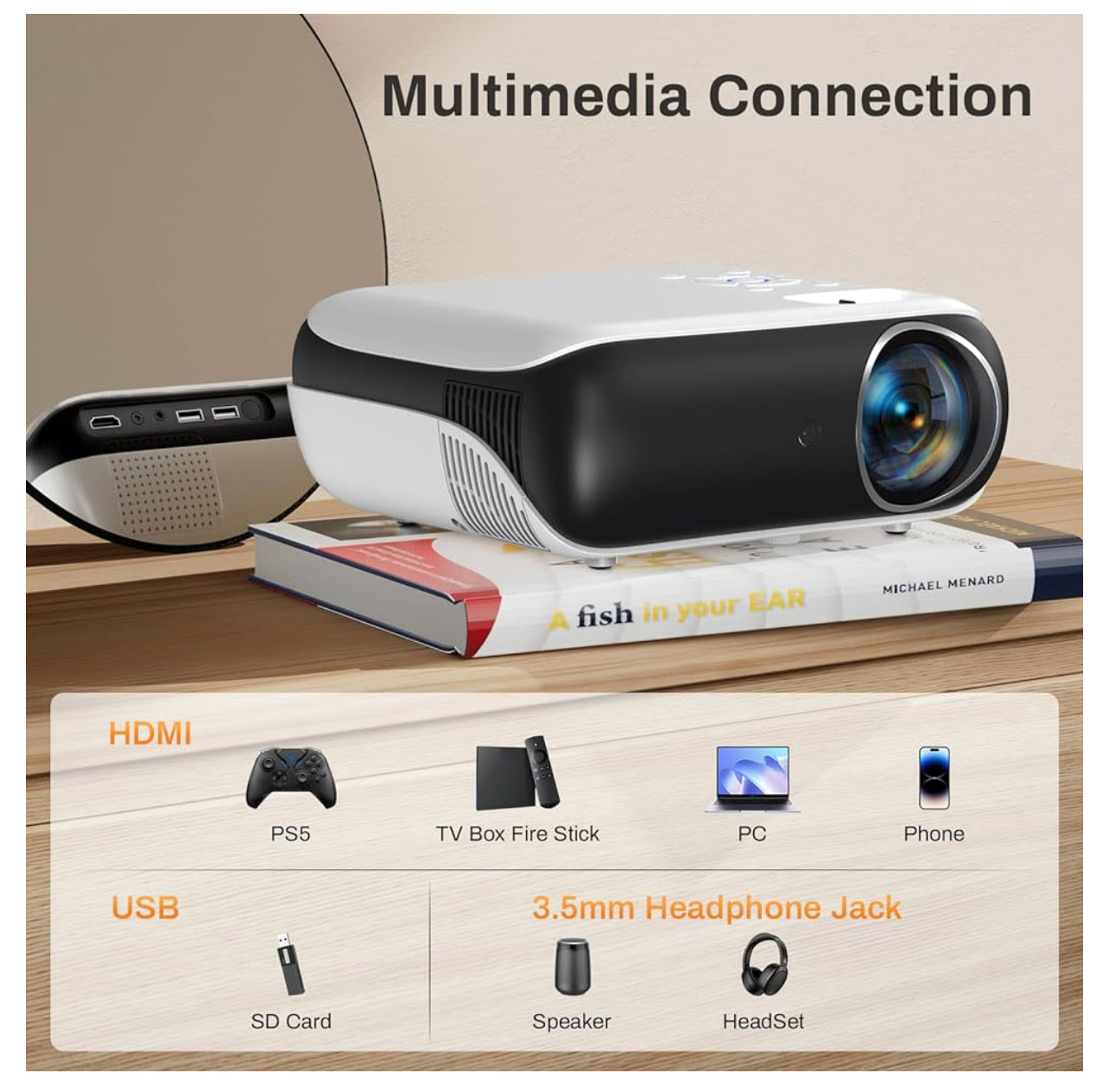 HD High Quality Home Video Projector with 100” Screen